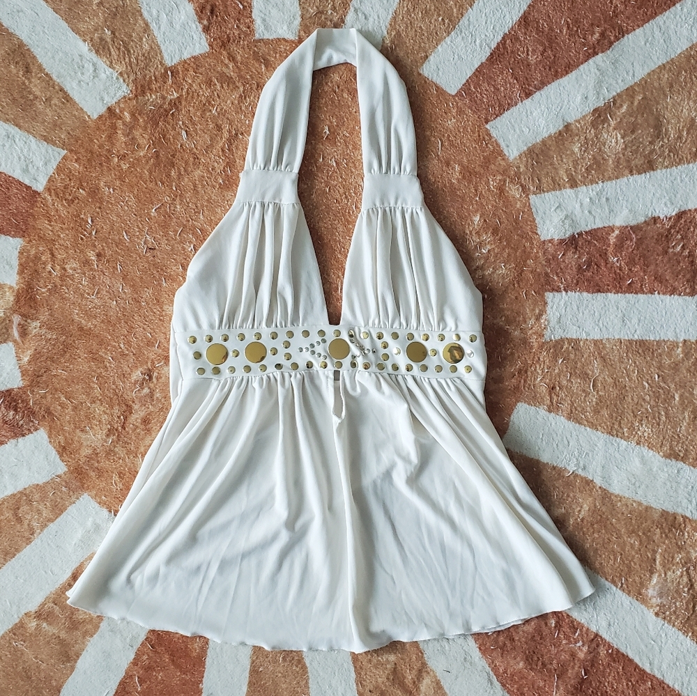 White Halter Top with gold hardware